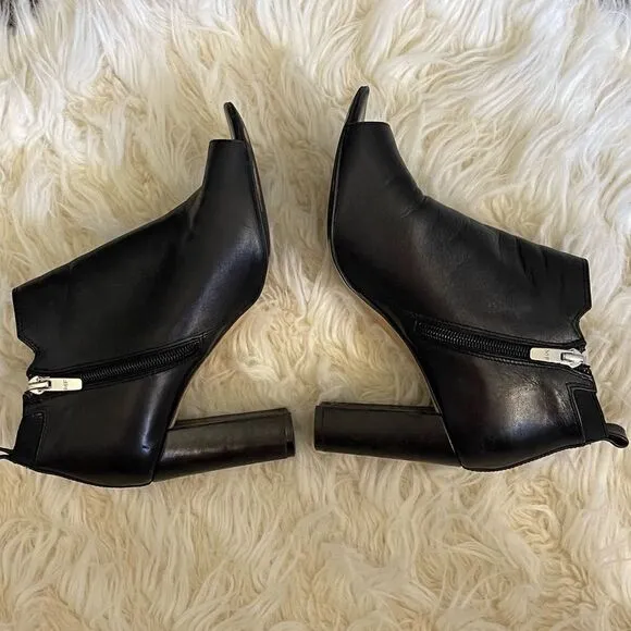 Marc Fisher Black Leather Open Toe Side Zip High Heel Ankle Booties Sz 6.5
