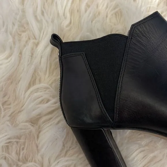 Marc Fisher Black Leather Open Toe Side Zip High Heel Ankle Booties Sz 6.5