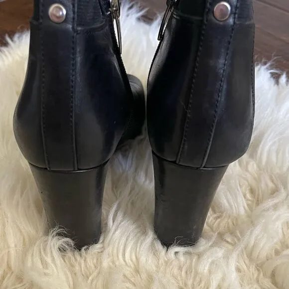 Marc Fisher Black Leather Open Toe Side Zip High Heel Ankle Booties Sz 6.5