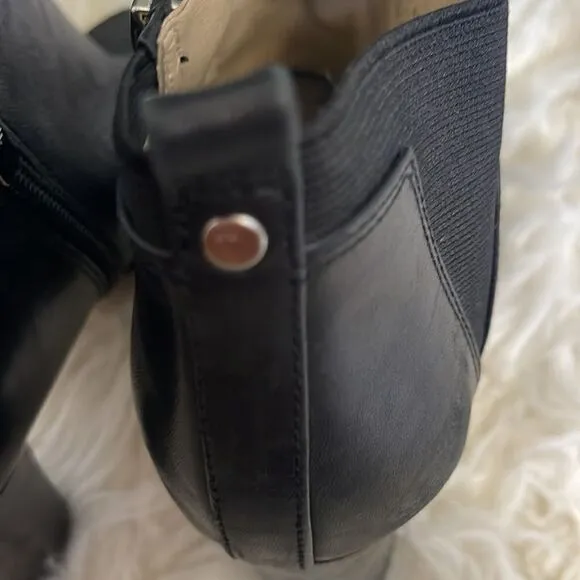 Marc Fisher Black Leather Open Toe Side Zip High Heel Ankle Booties Sz 6.5