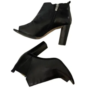 Marc Fisher Black Leather Open Toe Side Zip High Heel Ankle Booties Sz 6.5