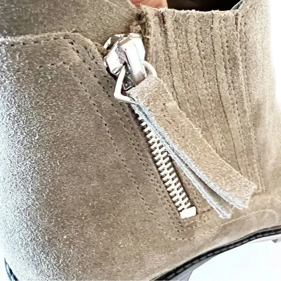 Marc Fisher Size 6.5 Gray Taupe Suede Lug Sole Ankle Boot 4” Bootie Winter Shoes