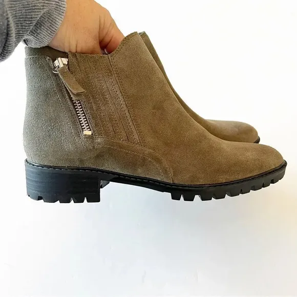Marc Fisher Size 6.5 Gray Taupe Suede Lug Sole Ankle Boot 4” Bootie Winter Shoes