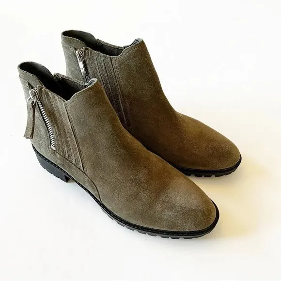 Marc Fisher Size 6.5 Gray Taupe Suede Lug Sole Ankle Boot 4” Bootie Winter Shoes