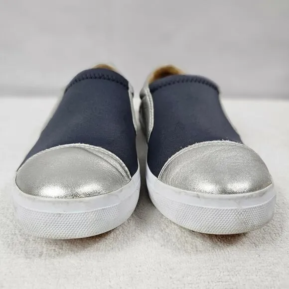Marc Joseph NY &quot;JAY ST&quot;  Silver Metallic Leather &amp; Gray Stretch Sneaker …