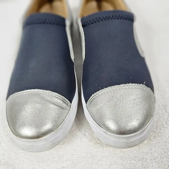 Marc Joseph NY &quot;JAY ST&quot;  Silver Metallic Leather &amp; Gray Stretch Sneaker …