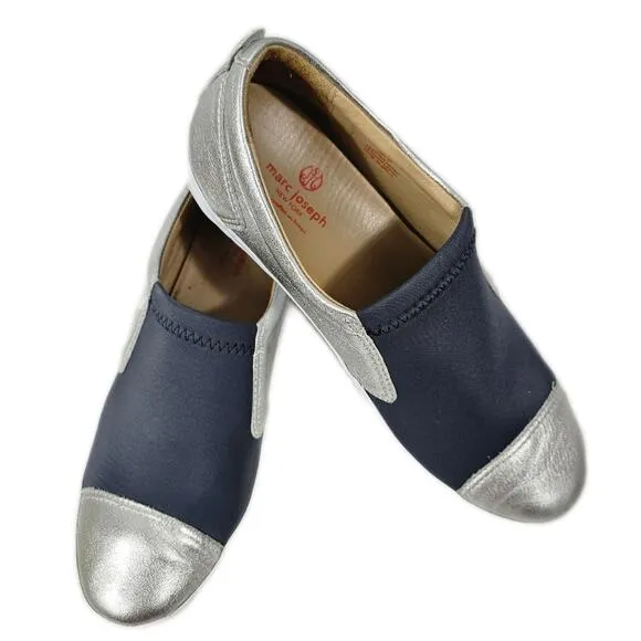 Marc Joseph NY &quot;JAY ST&quot;  Silver Metallic Leather &amp; Gray Stretch Sneaker …