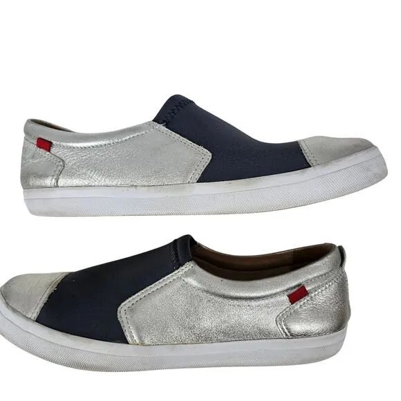 Marc Joseph NY &quot;JAY ST&quot;  Silver Metallic Leather &amp; Gray Stretch Sneaker …