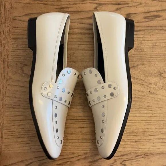 MARC FISHER WHITE STUDDED FLATS.  NEW