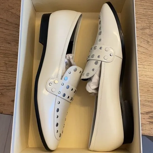 MARC FISHER WHITE STUDDED FLATS.  NEW