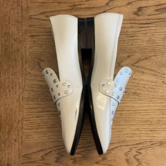 MARC FISHER WHITE STUDDED FLATS.  NEW