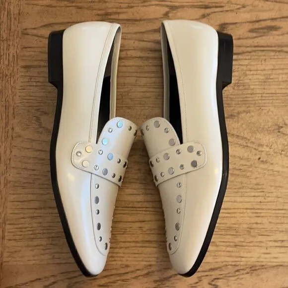 MARC FISHER WHITE STUDDED FLATS.  NEW