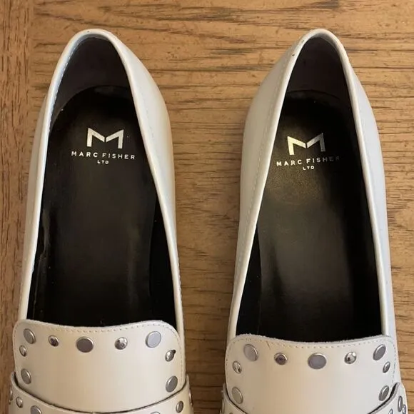 MARC FISHER WHITE STUDDED FLATS.  NEW