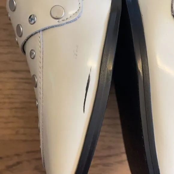 MARC FISHER WHITE STUDDED FLATS.  NEW