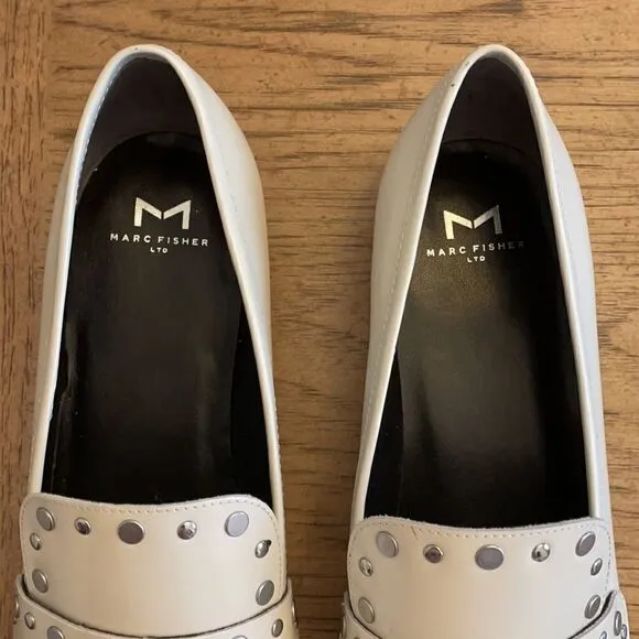 MARC FISHER WHITE STUDDED FLATS.  NEW