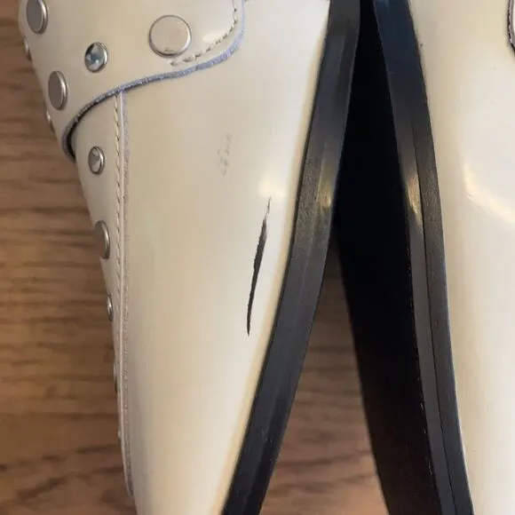 MARC FISHER WHITE STUDDED FLATS.  NEW