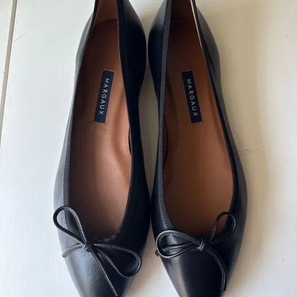 Margaux New York the Pointe Black leather pointed toe ballet flats