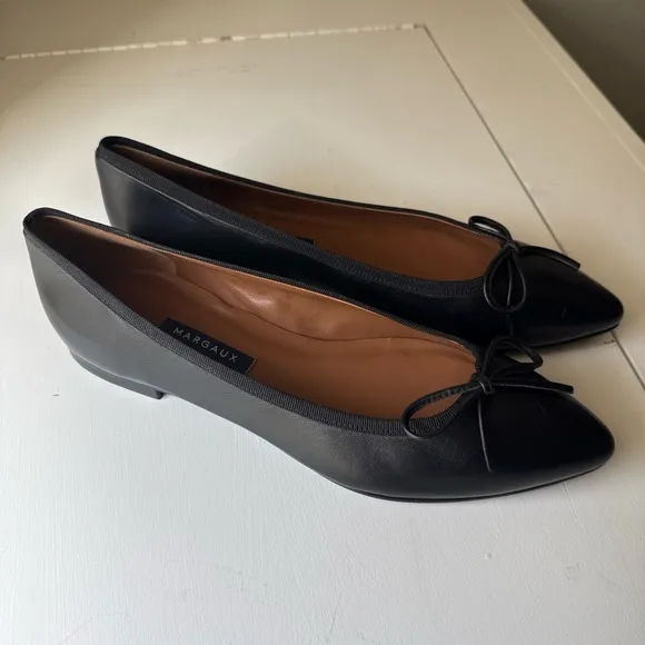Margaux New York the Pointe Black leather pointed toe ballet flats