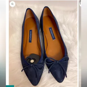 Margaux NY Women's bow Blue Suede the pointe flats $3006 classic luxury spring