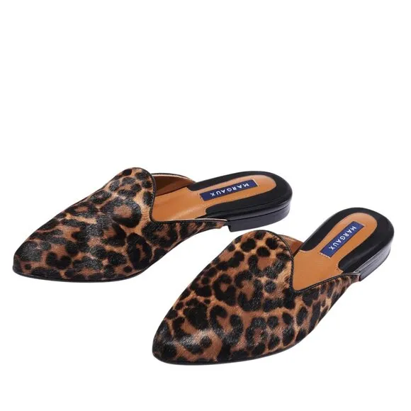 Margaux The Mule in Leopard Haircalf flats size 40.5 W US 9 pointed toe slide
