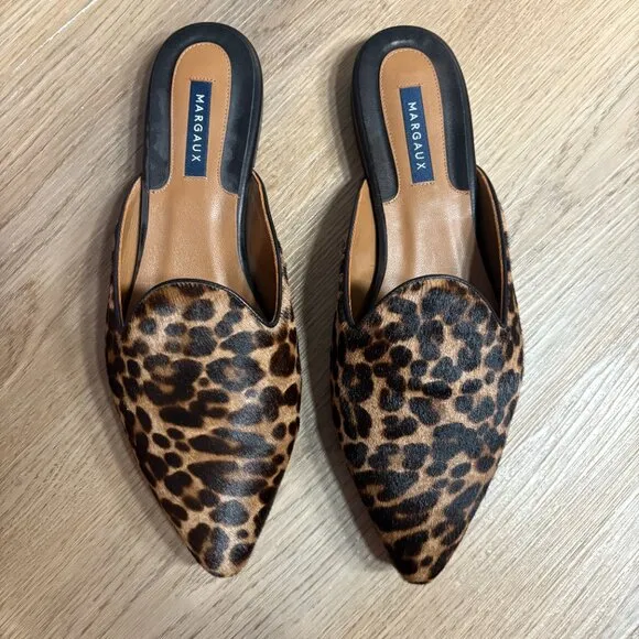 Margaux The Mule in Leopard Haircalf flats size 40.5 W US 9 pointed toe slide