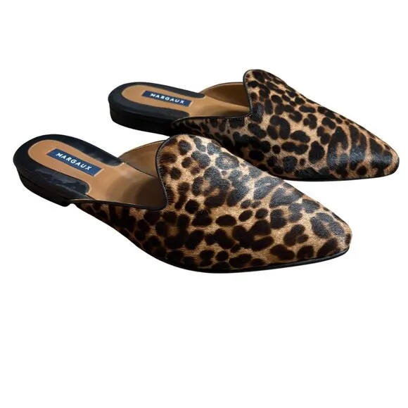 Margaux The Mule in Leopard Haircalf flats size 40.5 W US 9 pointed toe slide