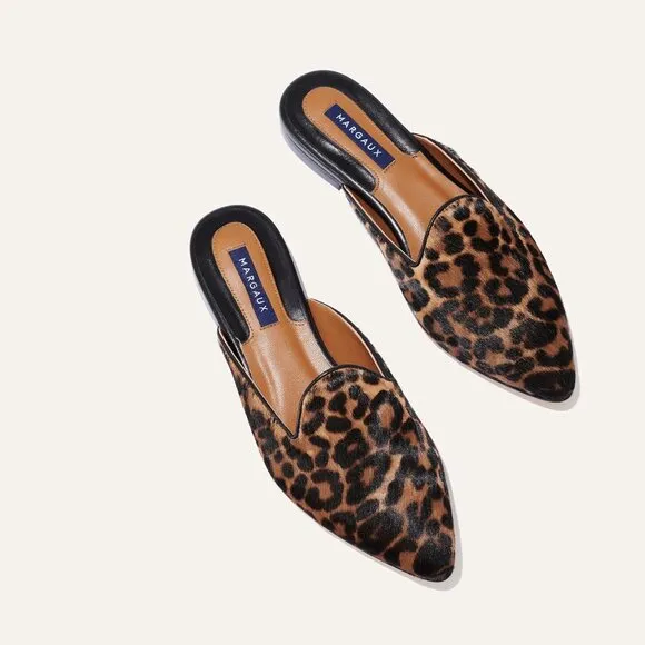 Margaux The Mule in Leopard Haircalf flats size 40.5 W US 9 pointed toe slide
