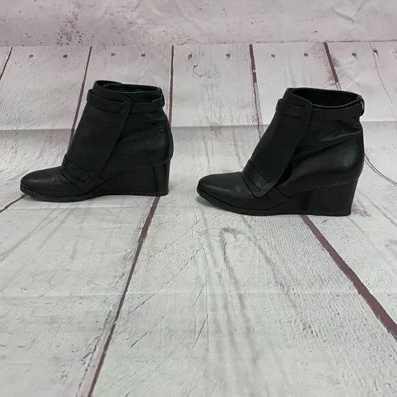 Maria Cornejo Women’s 7 Black Hidden Wedge Ankle Booties Boots Leather