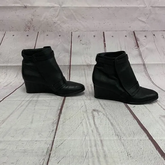 Maria Cornejo Women’s 7 Black Hidden Wedge Ankle Booties Boots Leather