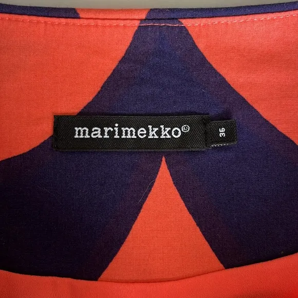 Marimekko Häivä Dress Navy and Coral Wave Print size 36