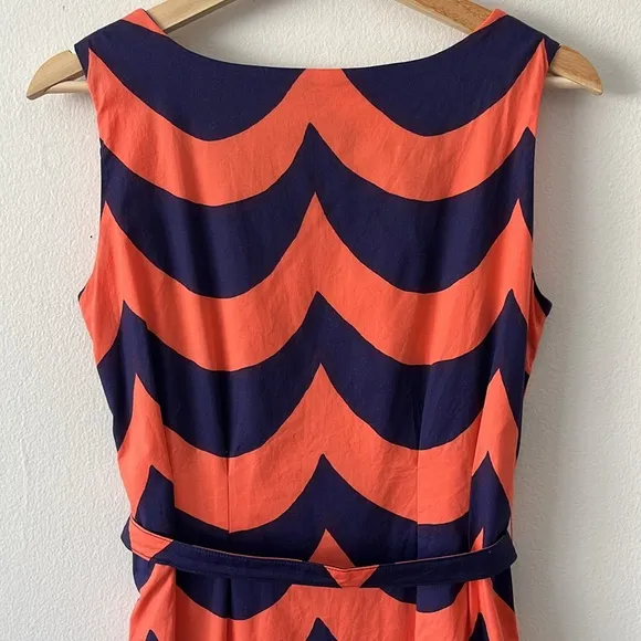Marimekko Häivä Dress Navy and Coral Wave Print size 36