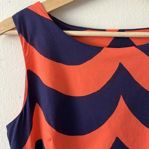 Marimekko Häivä Dress Navy and Coral Wave Print size 36