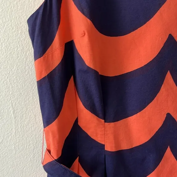 Marimekko Häivä Dress Navy and Coral Wave Print size 36