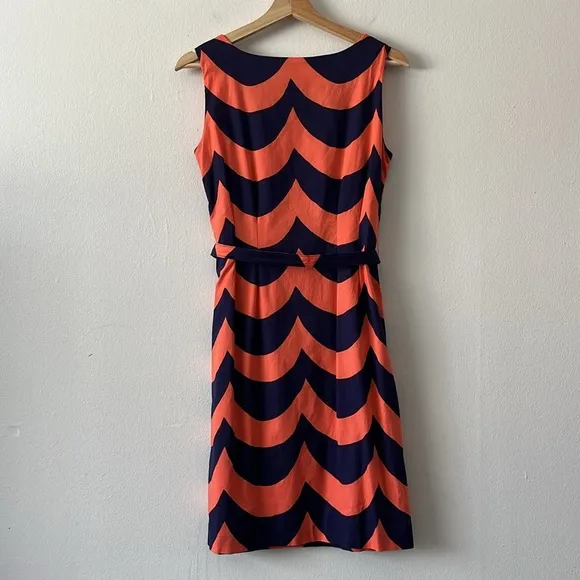 Marimekko Häivä Dress Navy and Coral Wave Print size 36