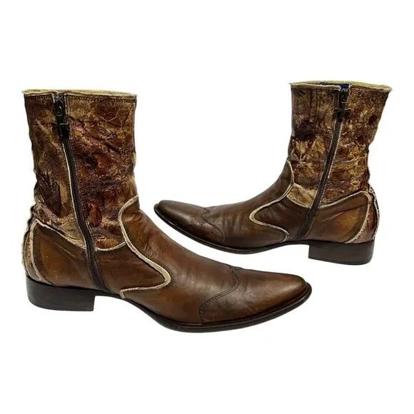 Mark Nanson Mens Size 10 Brown Pointed Toe Leather Distressed Boots