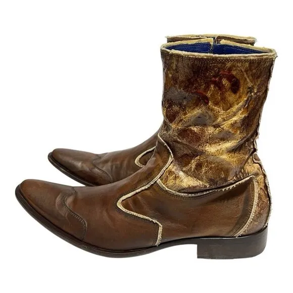 Mark Nanson Mens Size 10 Brown Pointed Toe Leather Distressed Boots