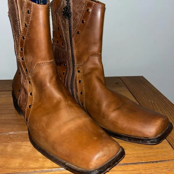 Mark Nason Brown Rock Never Dies Boots Biker Metal Boots Size 9.