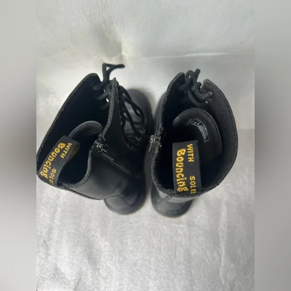 Martens Luana Tall Black Leather Combat Boots Size 5 (EU 36) Zipper Side