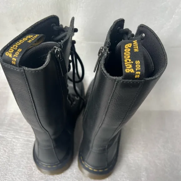 Martens Luana Tall Black Leather Combat Boots Size 5 (EU 36) Zipper Side