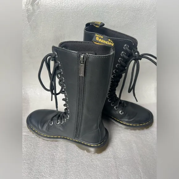 Martens Luana Tall Black Leather Combat Boots Size 5 (EU 36) Zipper Side