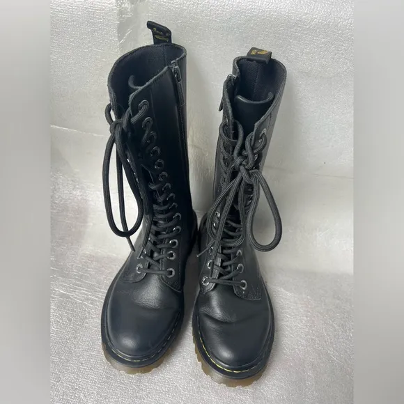 Martens Luana Tall Black Leather Combat Boots Size 5 (EU 36) Zipper Side