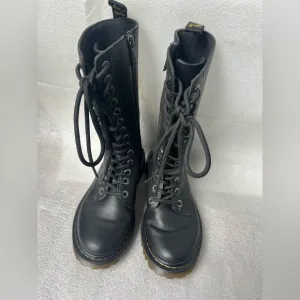 Martens Luana Tall Black Leather Combat Boots Size 5 (EU 36) Zipper Side