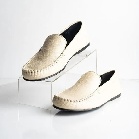 Massimo Dutti Womens Leather Loafers Flats EU 40 US 9 Cream Ivory 1512/350 New