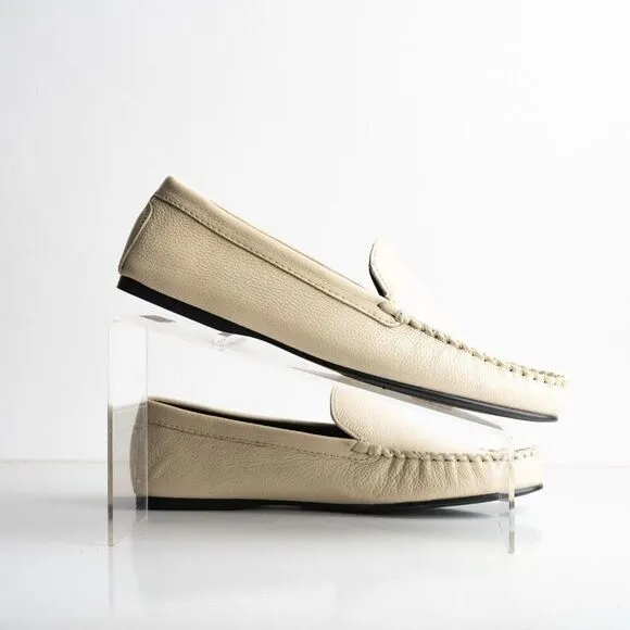 Massimo Dutti Womens Leather Loafers Flats EU 40 US 9 Cream Ivory 1512/350 New
