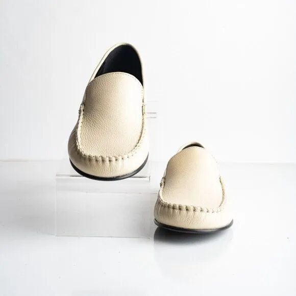 Massimo Dutti Womens Leather Loafers Flats EU 40 US 9 Cream Ivory 1512/350 New