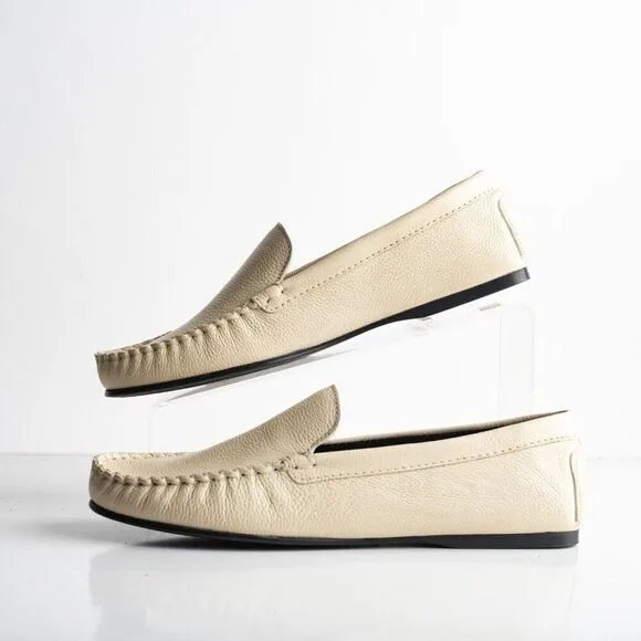 Massimo Dutti Womens Leather Loafers Flats EU 40 US 9 Cream Ivory 1512/350 New