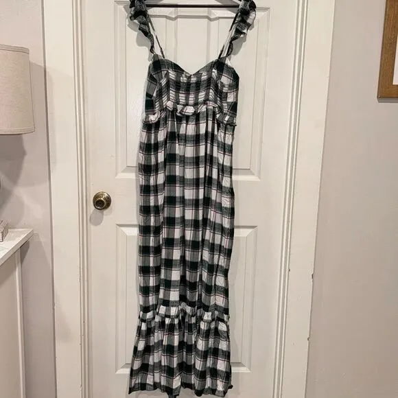 Max Studio Plaid Maxi Dress Dark Green Size Medium