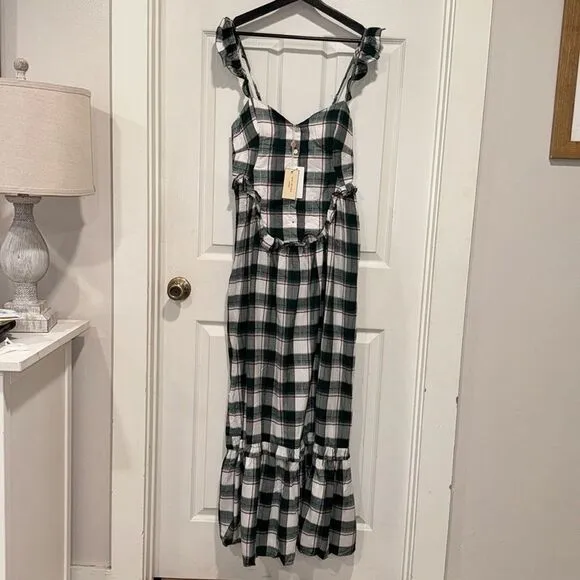 Max Studio Plaid Maxi Dress Dark Green Size Medium