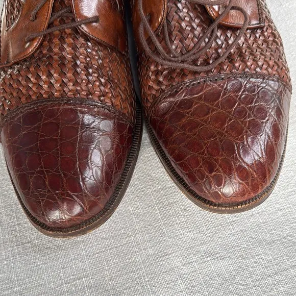 MAZLAN ACAPULCO Genuine Crocodile Woven Oxford Dress Shoes Sz 10.5