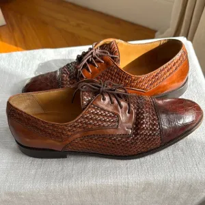 MAZLAN ACAPULCO Genuine Crocodile Woven Oxford Dress Shoes Sz 10.5